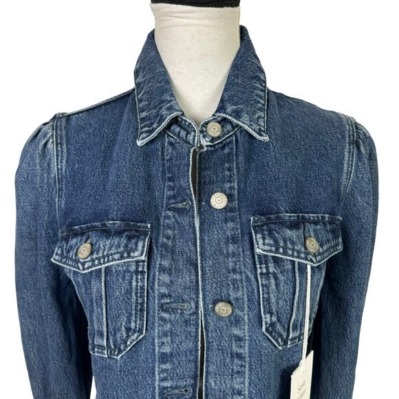 Boyish by HER NWT The Landon Cropped Puff Sleeve Dark Wash Button Jean Jacket - Picture 9 of 15